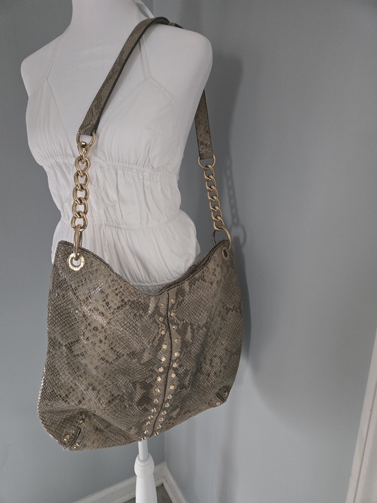 Handbags - Michael Kors Uptown Astor Python,Taupe Shoulder Hobo with Gold Chain Detail, Y2k